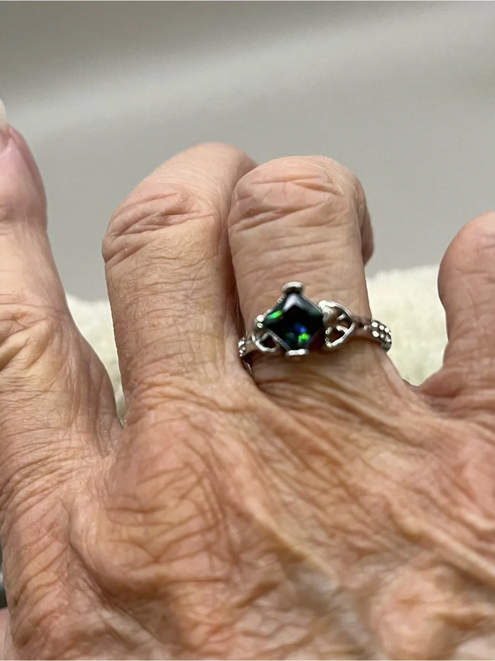 Mystic Topaz Ring Size 7.5 Silver Celtic Knot Princess Cut Rainbow Aurora